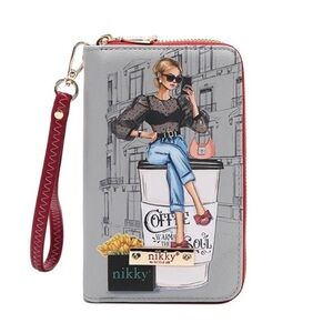 NEW Nikky by Nicole Lee Urban Coffee Dream Illustrated Wallet with Wristlet